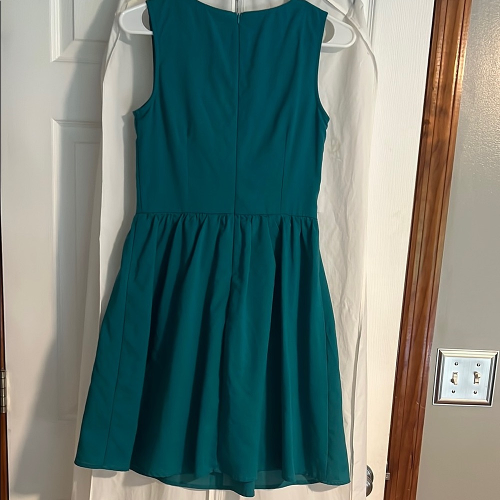 Doe & Rae Teal Ruched Ruffled Mini Dress - Picture 5 of 5